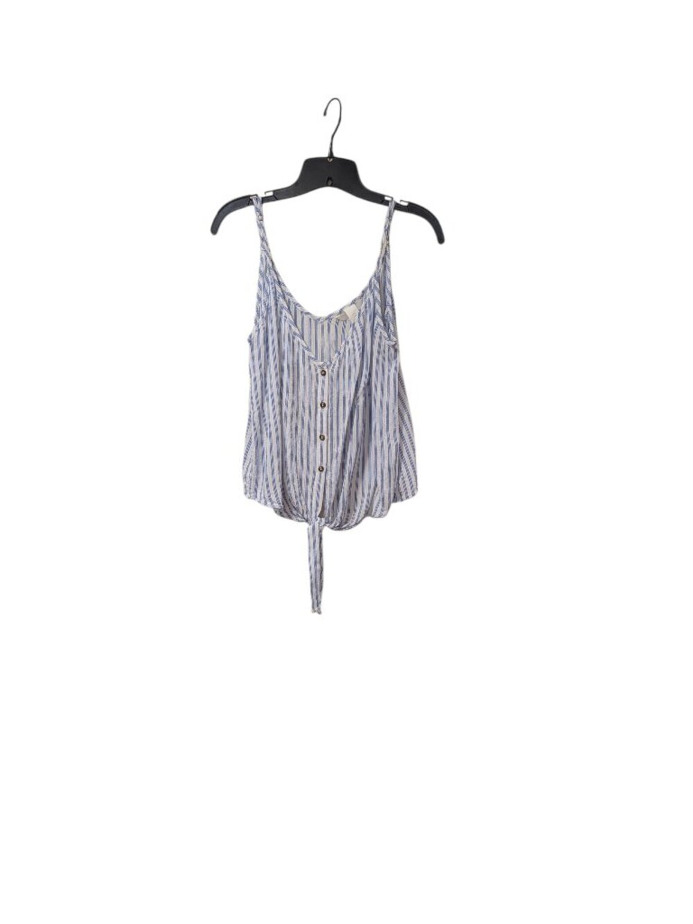 H&M Blue & White Striped Front Tie Cropped Button Up Tank Top Coastal Boho Sz M